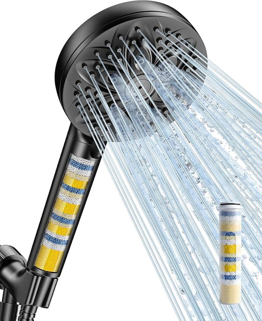 6-Setting Filtered Handheld Shower Head, JDO High Pressure Shower Head with Replaceable Filter Cartridge 4.7 Inch Detachable Showerhead for Chlorine Hard Water Removal, 59 Inch Stainless Steel Hose