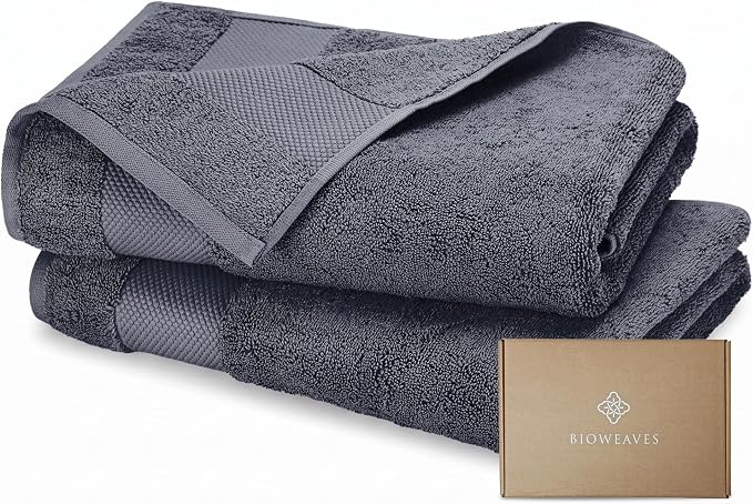 100% Organic Cotton 700 GSM Plush Bath Towels 30" x 58" GOTS Certified - Charcoal, Pack of 2