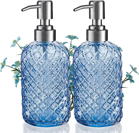 Kaishun Refillable Glass Soap Dispenser (2PC) for Hand Soap & Lotion, Blue