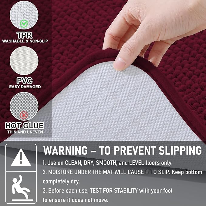 Arotive Chenille Bathroom Rugs 44x24, Soft Absorbent Bath Mat, Burgundy | Rubber Backing, Machine Washable Dry Bath Mats for Bathroom Floor, Tub and Shower, Home Decor Accessories