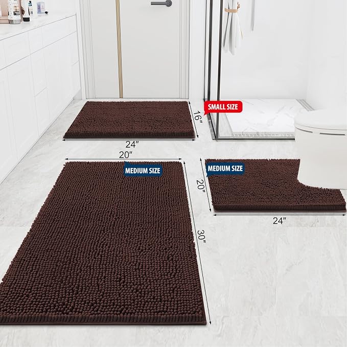 Smiry Bathroom Rugs 47X20, Luxury Chenille Extra Soft Absorbent Bath Mat | Brown, Machine Washable Non-Slip Plush Bath Mats for Bathroom, Tub, Shower, and Floor, Home Decor