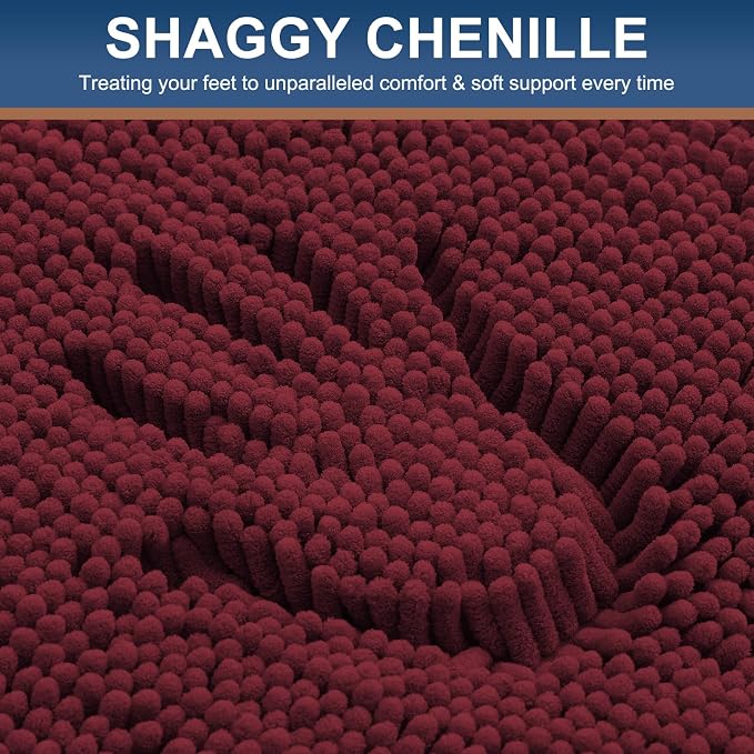 Smiry Bathroom Rugs 36X24, Luxury Chenille Extra Soft Absorbent Bath Mat | Burgundy, Machine Washable Non-Slip Plush Bath Mats for Bathroom, Tub, Shower, and Floor, Home Decor