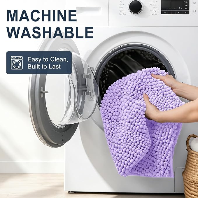 Smiry Thick Chenille Bathroom Runner Rugs 59x24, Soft Bath Mat, Lavender | Quick‑Dry & Machine Washable, Non‑Slip Bath Carpet, Striped Bath Rugs for Tub & Shower, Modern Home Decor Accessories