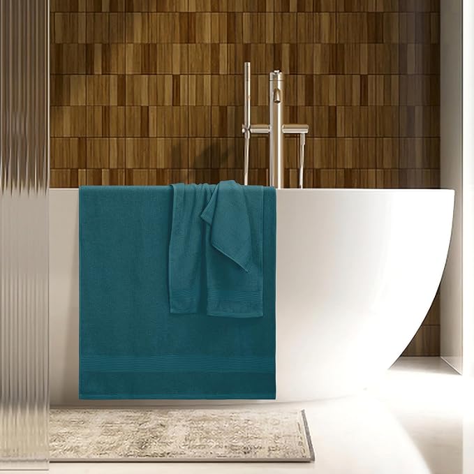 8 Piece Towel Set 100% Ring Spun Cotton, 2 Bath Towels 27x54, 2 Hand Towels 16x28 and 4 Washcloths 13x13 - Ultra Soft Highly Absorbent Machine Washable Hotel Spa Quality - Teal
