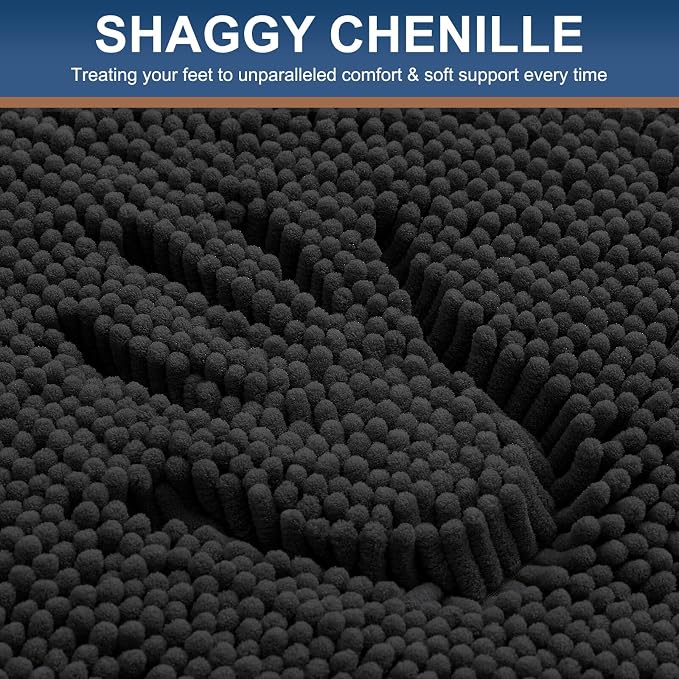 Smiry Bathroom Rugs 48X32, Luxury Chenille Extra Soft Absorbent Bath Mat | Black, Machine Washable Non-Slip Plush Bath Mats for Bathroom, Tub, Shower, and Floor, Home Decor