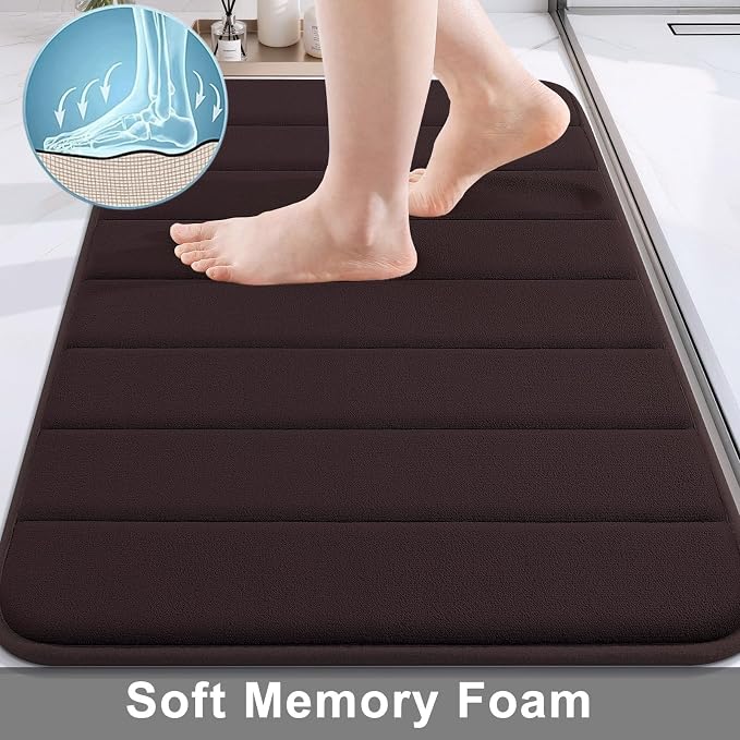 Buganda Memory Foam Bath Mat 31.5 x 20, Ultra Soft Absorbent Bathroom Rugs | Brown, Machine Washable Quick Dry Bath Mats for Bathroom Floor, Shower and Tub, Home Decor Accessories