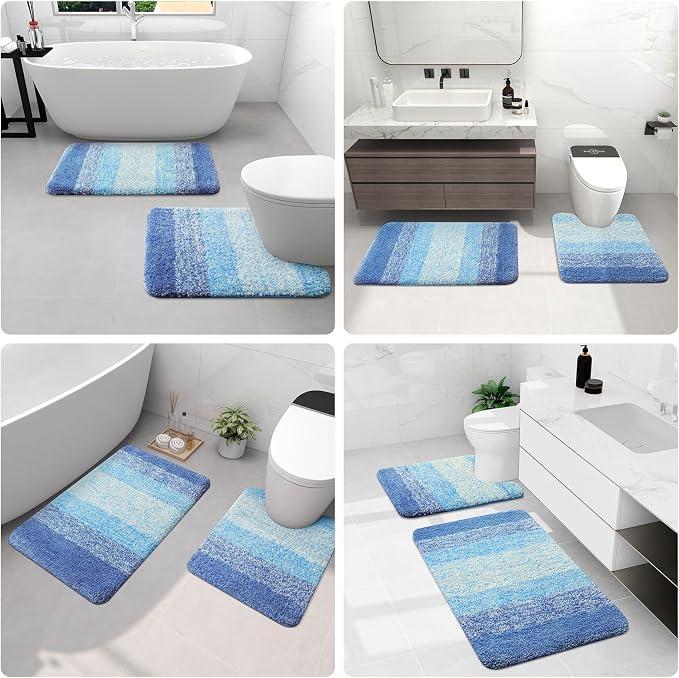 Arotive Microfiber Bathroom Rugs, Shaggy Soft Absorbent Bath Rug, 24x16 | LightRoyalBlue, Rubber Backing Thick Plush Machine Washable Dry Bath Mats for Bathroom, Tub and Shower, Rectangular