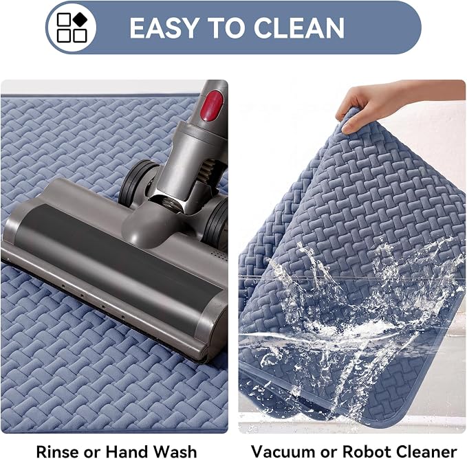 Bathroom Runner Non Slip, Foam Weave Texture Bath Mat, Blue 16x47 | Quick Dry, Rubber Backing, Long Absorbent Washable Bathroom Mats Fit Under Door for Bathroom Floor, Bathtub, Outside Shower