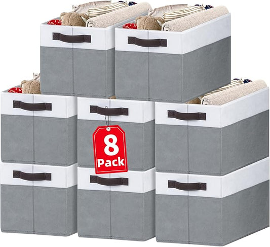 Large Storage Baskets 8 Pack Versatile Fabric Storage Bins for Closet Cabinet Wardrobe Nursery Pantry | Nursery Organizer Bins for Baby Diaper Toys Clothes | Housewarming Mothers Day Gift