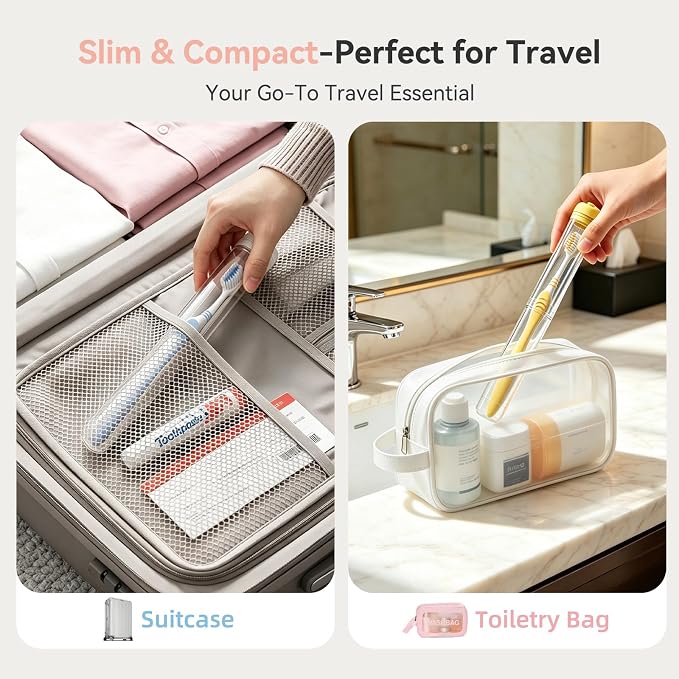 MOPMS Toothbrush Travel Case 2PK, Leak-Proof Clear Holder | Durable crystal clear toothbrush case with leak-proof design. Keeps brushes clean for travel, camping and home use