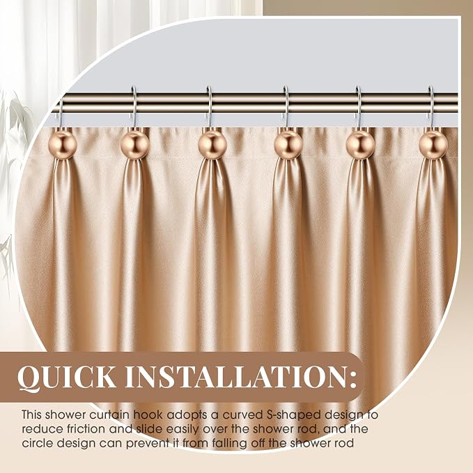 12 Pcs Cute Shower Curtain Hooks Shower Curtain Rings Artificial Pearl Decorative Vintage Rustproof Hooks for Bathroom Country Farmhouse Decor(Gold)