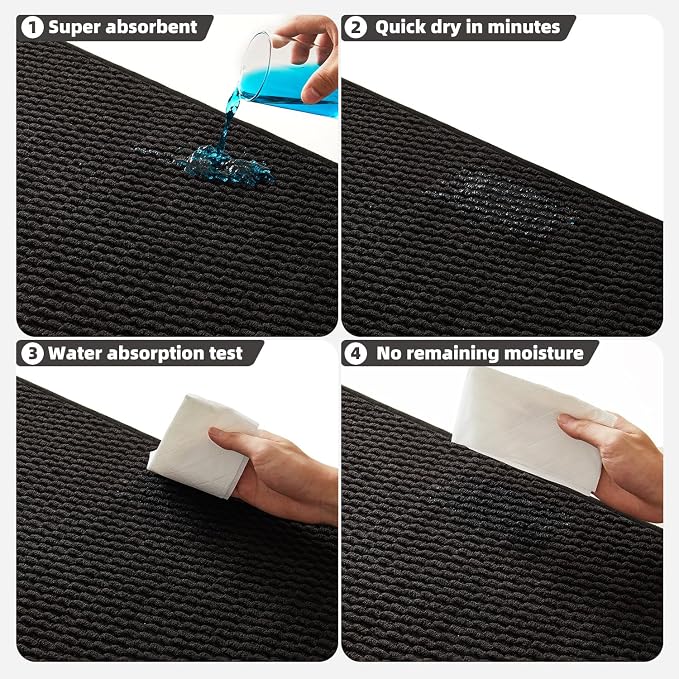 TYUU Black Toilet Rug, Thin Toilet Rugs U Shaped Washable Non Slip Absorbent Quick Dry Low Pile Toilet Mat, Black 20''x24'' U Shape