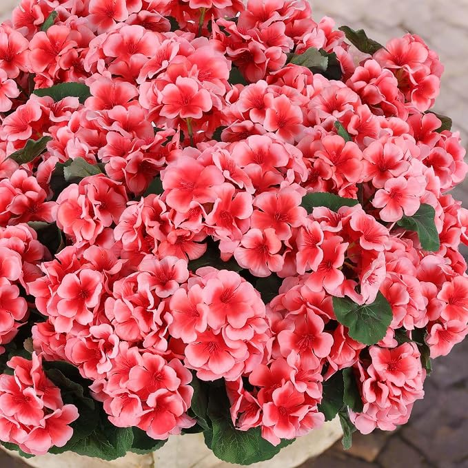 Hananona 6 Pcs Artificial Geranium Flowers for Outdoors Geraniums Silk Flowers Outdoor UV Resistant Garden Plants Faux Flowers for Home Kitchen Table Centerpieces Decor (6, Peach)