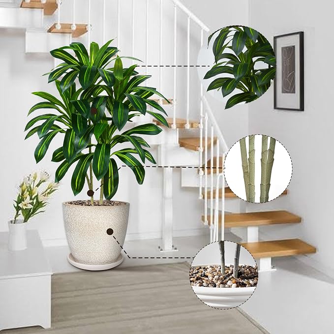 2 Pack Artificial Dracaena Tree, 4FT Fake Indoor Plant with White Planter | Faux Silk Yucca Tree for Home Office Living Room Bedroom Farmhouse Modern Outdoor Topiary Tree