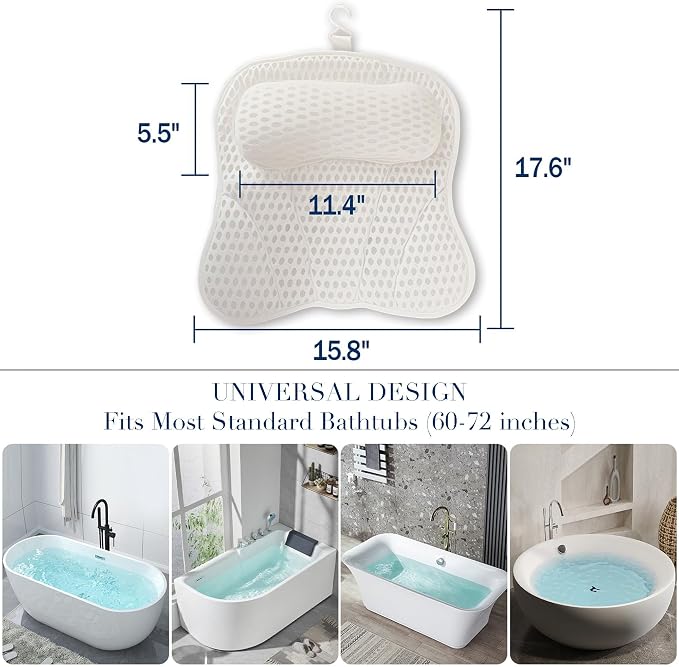 Luxury Bath Tub Pillows for Head and Neck, 4D Breathable Air Mesh Bath Pillow with Non-Slip Suction Cups, Ergonomic Back Support Spa Gifts