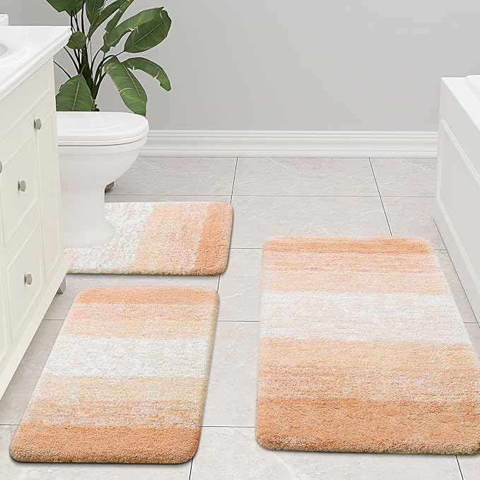 Arotive Microfiber Bathroom Rugs, Shaggy Soft Absorbent Bath Rug, 30x20 | Peach, Rubber Backing Thick Plush Machine Washable Dry Bath Mats for Bathroom, Tub and Shower, Rectangular
