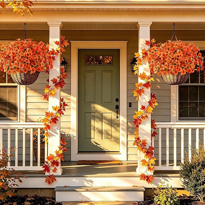 AGIRL Artificial Fall Flowers Fake Mums Outdoor,Faux Plant Porch Decor Home | 24 Bundles,No Fade Autumn Plastic Flowers for Thanksgiving Decoration,Hanging Planters Outside Pottery Barn Garden Patio