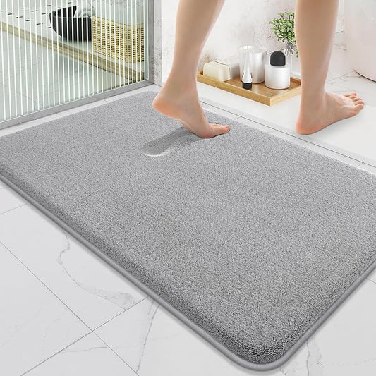 Smiry Memory Foam Bath Mat 36x24, Extra Soft Absorbent Bathroom Rugs | Grey Quick Dry, Machine Washable Bath Mats for Bathroom, Shower, Tub and Home Decor Accessories
