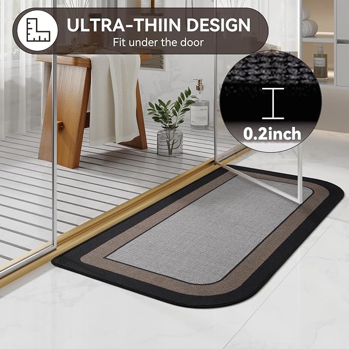 Bathroom Runner Rug, Long Thin Bath Mat Fit Under Door, Grey 24x48 | Quick Dry Absorbent, Rubber Backing Washable Large Bathmat, Shower Mat for Bathroom Floor, Tub and Outside Shower