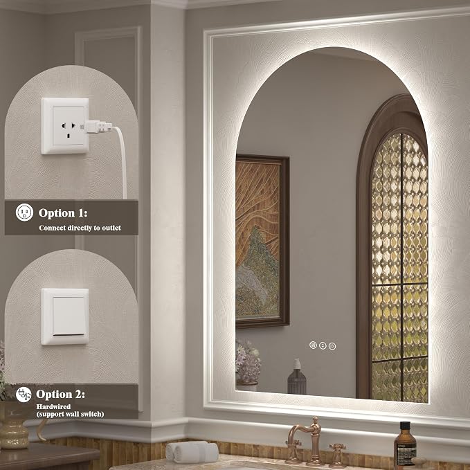 40x28 Inch Arched LED Mirror for Bathroom | Dimmable Backlit Mirror, Arched Lighted Mirror, Shatter-Proof, Anti-Fog, 3 Colors, Memory, ETL Listed