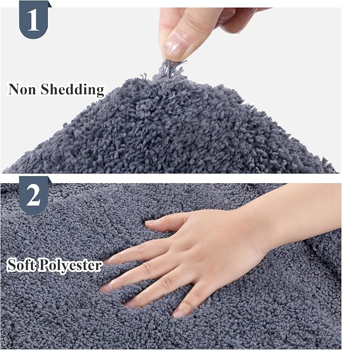 SHACOS Soft Microfiber Bathroom Rugs Set of 2 Pieces, Dark Grey | 32x20 + 24x16, Absorbent Plush Bath Rugs, Non Slip Washable Shaggy Bath Mats, Fluffy Bathroom Runner Floor Mats Shower Rug
