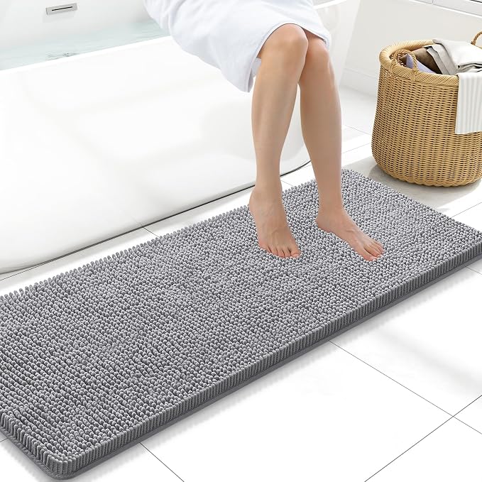 Arotive Bathroom Rugs 47x17, Soft Absorbent Shaggy Chenille Bath Rugs | Grey, Machine Washable Rubber Backing Bath Mats for Bathroom Floor Tub and Shower Home Decor Accessories
