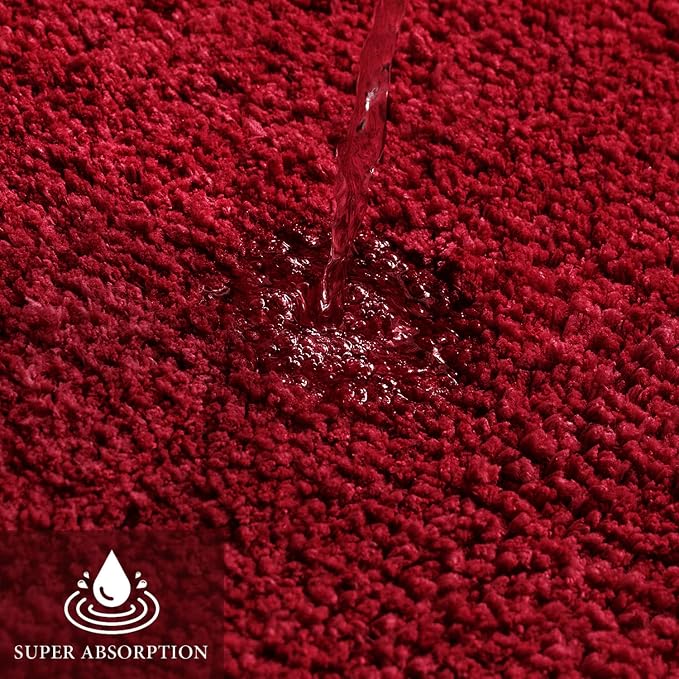 MIULEE Red Toilet Bathroom Rug U-Shaped Microfiber Bath Mat 20x20 Inch | Absorbent, Non Slip, Quick Dry, Fluffy Bath Rugs for Bathroom Floor Tub Showers, Machine Washable