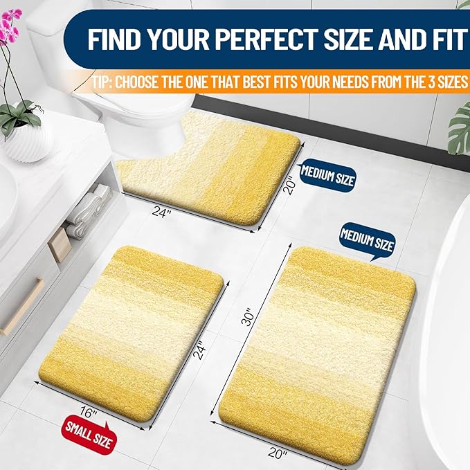 OLANLY Bathroom Runner Rug 45x27, Extra Soft Absorbent Microfiber Bath Rugs | Yellow, Non-Slip Quick-Drying Rubber Backing, Washable Long Bath Mat for Floor, Tub and Shower, Home Decor