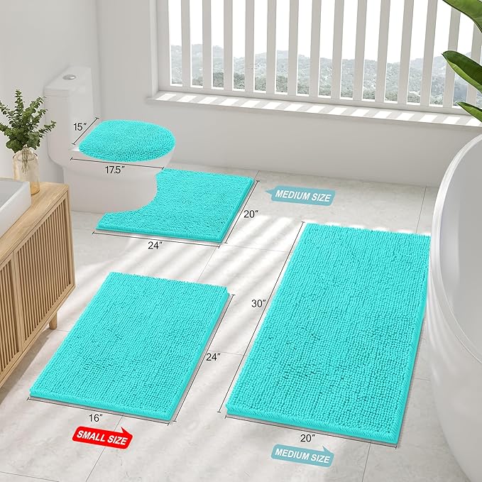 Smiry Bathroom Rugs 47X17, Luxury Chenille Extra Soft Absorbent Bath Mat | Turquoise, Machine Washable Non-Slip Plush Bath Mats for Bathroom, Tub, Shower, and Floor, Home Decor