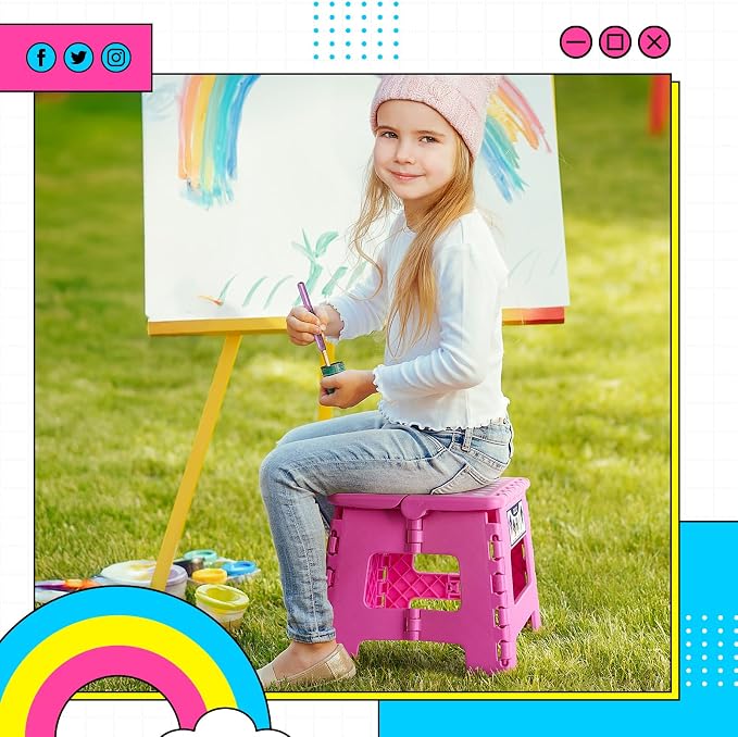 Delxo 9 Inch Kids Step Stool,300 Lbs Folding Step Stool for Toddler Pink | Foldable Step Stool,Non-Slip Foot Stools with Handle, Lightweight Collapsible Stool for Kitchen,Bathroom,Bedroom,Garden