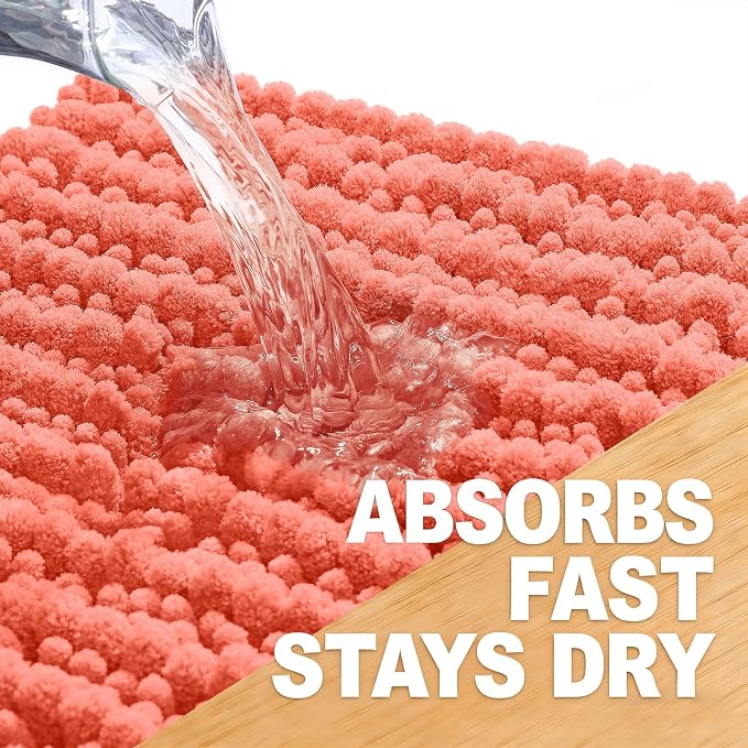 OLANLY Bathroom Runner Rugs 59x24, Thick Soft Absorbent Chenille Bath Rugs | Coral, Quick-Drying Rubber Backing, Long Shaggy Bath Mat, Machine Washable for Floor, Tub and Shower, Home Decor Accessories