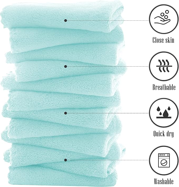 TENSTARS 12 Pack Premium Washcloths Set - Quick Drying- Soft Microfiber Coral Velvet Highly Absorbent Wash Clothes - Multipurpose Use as Bath, Spa, Facial, Fingertip Towel (Frozen Blue)