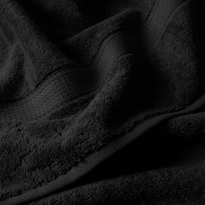 SUPERIOR Egyptian Cotton Ultra Plush & Absorbent, 12 Piece Set, Black | Heavyweight 12 Pc Egyptian Cotton Towel Set Includes 4 Bath Towels 4 Hand Towels 4 Washcloths Decorative Rope Border