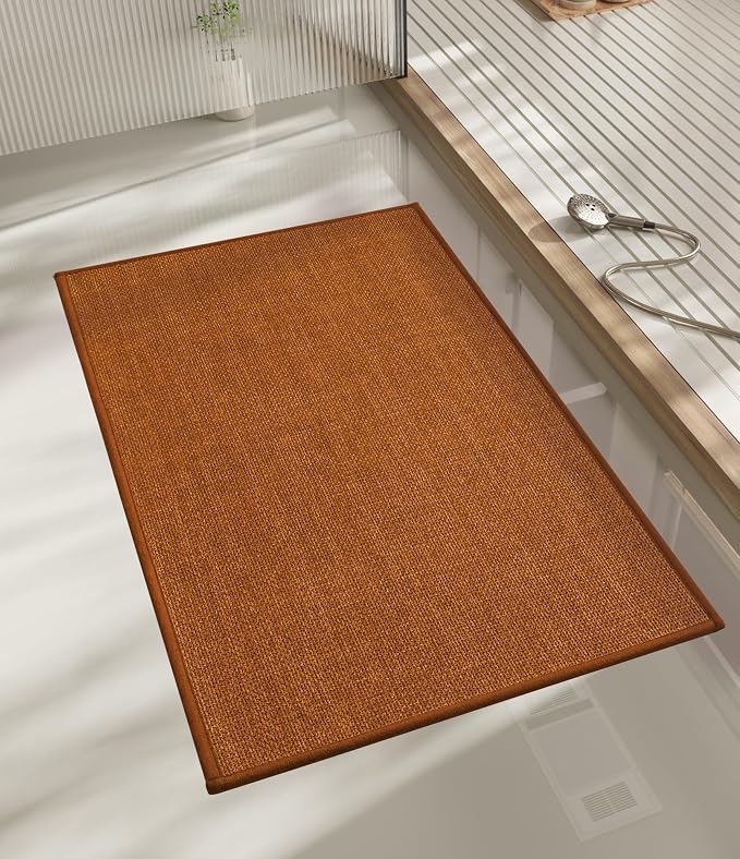 Bathroom Rugs Mat 32x17, Ultra Thin Non Slip Bath Mat Quick Dry Absorbent Bath Mat for Bathroom Floor, (Orange, 32"x17")