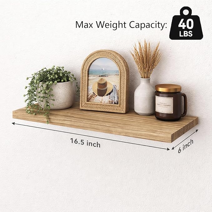 Floating Shelves Set of 6, Wooden Floating Shelves for Wall Decor, Farmhouse Shelf for Bedroom, Wall Mounted Bathroom Storage Shelves, Floating Book Shelves for Living Room