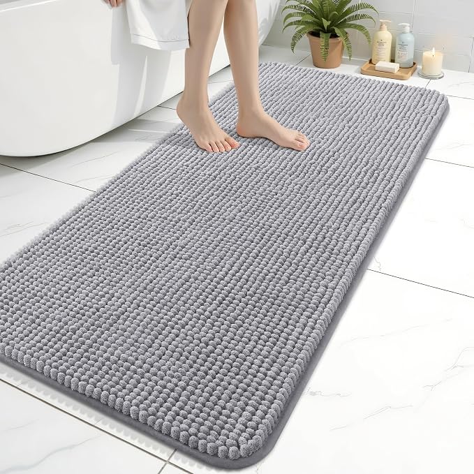 Arotive Chenille Bathroom Rugs 45x27, Soft Absorbent Bath Mat, Grey | Rubber Backing, Machine Washable Dry Bath Mats for Bathroom Floor, Tub and Shower, Home Decor Accessories