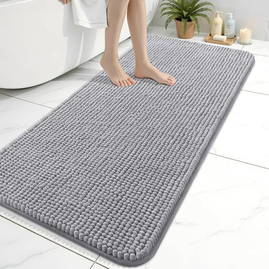 Arotive Chenille Bathroom Rugs 47x24, Soft Absorbent Bath Mat, Grey | Rubber Backing, Machine Washable Dry Bath Mats for Bathroom Floor, Tub and Shower, Home Decor Accessories