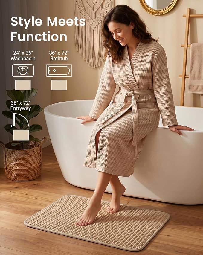 Upgraded Non Slip Waffle Bath Mat, Super Absorbent Bathroom Rug, 20x30 inch | Boho Decor Kitchen Rug, Soft & Machine Washable Bathroom Floor Mat for Tub, Sink, Vanity, Entryway, Brown