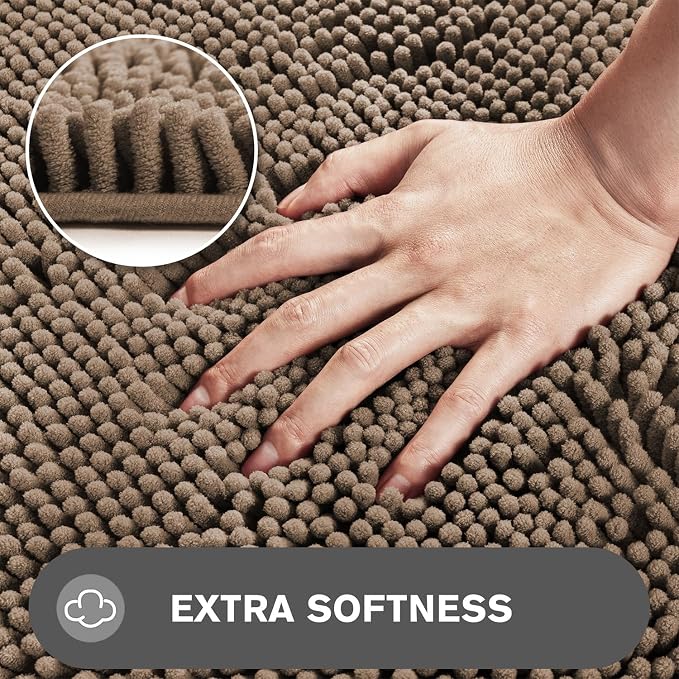 Bathroom Runner Rug 24 x 60 Inch – Extra Large Long Bath Mat | Absorbent and Washable Thick Chenille Bath Rug Non-Slip Runner Rug for Bathroom, Shower, Sink(Taupe)
