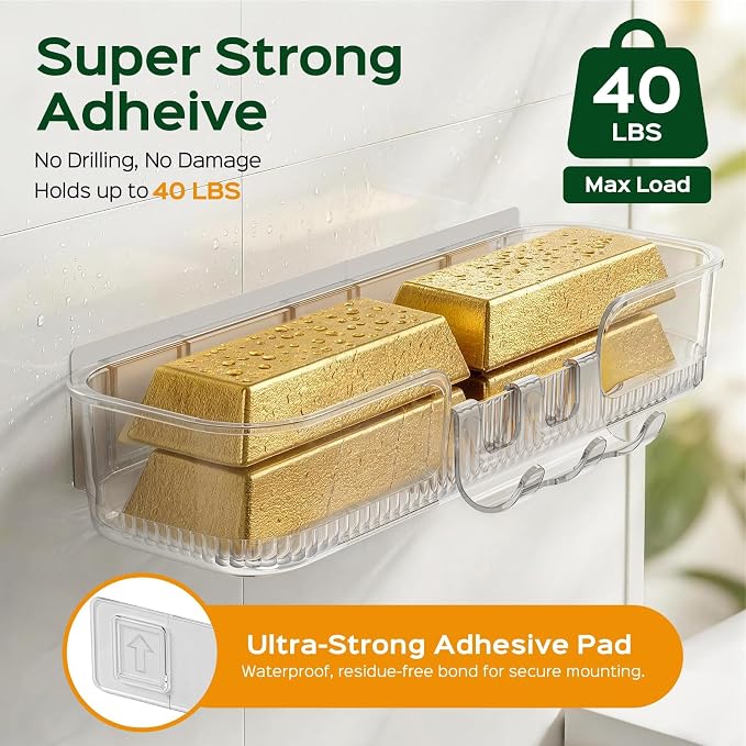 HAMITOR 5 Pack Adhesive Shower Caddy, Clear Transparent Shower Organizer | Modern Clear Design, Waterproof Adhesive Setup, Quick Drainage Shelves, Perfect for Homeowner, Apartments & Stylish Bathrooms