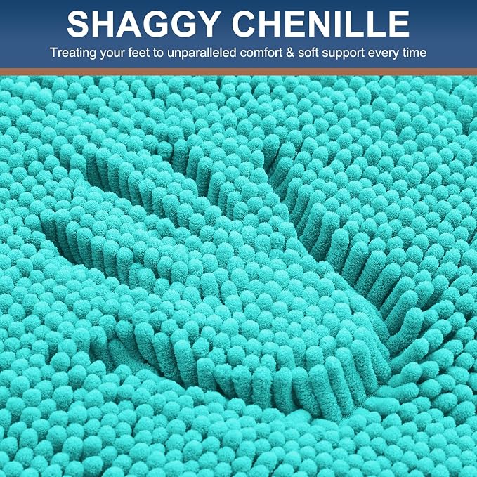 Smiry Bathroom Rugs 48X32, Luxury Chenille Extra Soft Absorbent Bath Mat | Turquoise, Machine Washable Non-Slip Plush Bath Mats for Bathroom, Tub, Shower, and Floor, Home Decor