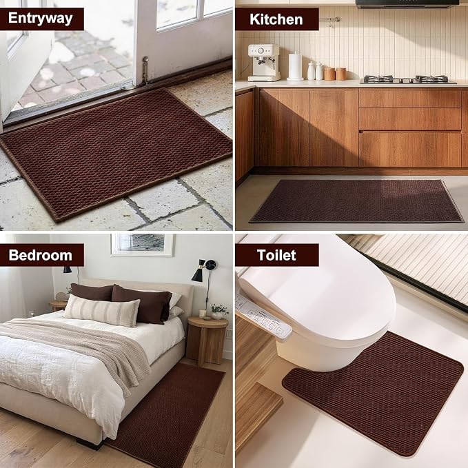 Triohero Small Bathroom Rugs Non Slip Washable Bath Rugs Super Absorbent Bathroom Rug Thin Quick Dry Low Pile Bath Mats, Brown 12"x12"