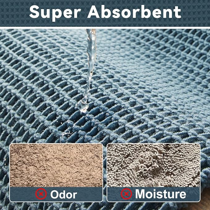 Triohero Waffle Bath Mat, Boho Bathroom Rugs Non Slip Washable, Ultra Soft Super Absorbent Quick Dry Farmhouse Bathroom Decor, 20" x 30", Denim Blue