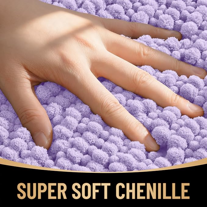 OLANLY Thick Chenille Bathroom Runner Rugs Mats 70x24, Lavender | Soft Absorbent Bath Rugs, Rubber Backing, Machine Wash Dry, Bath Mats for Bathroom, Tub and Shower, Home Decor Accessories