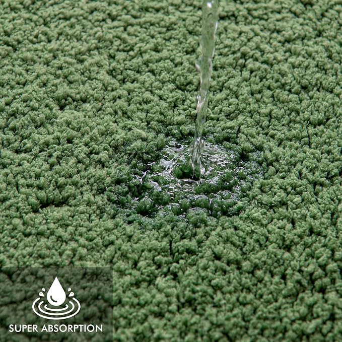 MIULEE Moss Green Microfiber Toilet Bath Rug U-Shaped Contour 20x24 Inch | Absorbent, Non Slip, Quick Dry, Fluffy Bath Rugs for Bathroom Floor Tub Showers, Machine Washable