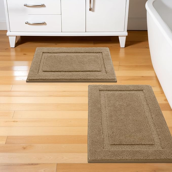 SHACOS Soft Microfiber Khaki Brown Bathroom Rugs Sets 2 Pieces 32x20 inch | Absorbent Plush Bath Rugs, Non Slip Washable Shaggy Bath Mats, Fluffy Bathroom Runner Floor Mats Shower Rug