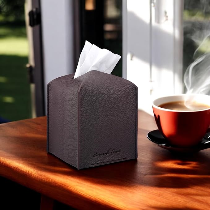 Premium PU Leather Tissue Box Holder - Elegant Hotel-Style Tissue Box Cover for Home, Office & Car Décor, Tissues Cube Organizer for a Natural & Classic Look (Espresso 2 Pack)