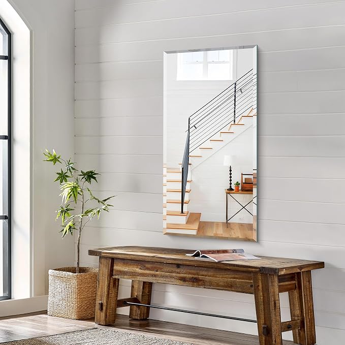 KOCUUY Beveled Mirror, 20x40 Inch Frameless Bathroom Mirror for Over Sink, Upgraded Shatterproof Beveled Unframed Design Mirror for Bathroom, Bedroom, Hang Horizontal/Vertical