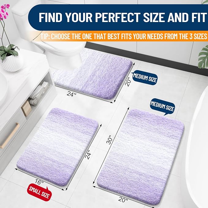 OLANLY Large Bathroom Rugs 50x30, Extra Soft Absorbent Microfiber Bath Rugs | Light Purple, Non-Slip Quick-Drying Rubber Backing, Washable Plush Bath Mat for Floor, Tub and Shower, Home Decor Accessories