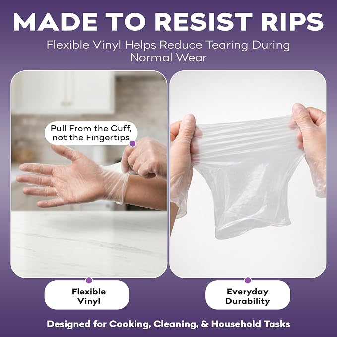 ProHeal Clear Vinyl Disposable Gloves - Food Safe Cooking and Household Cleaning Gloves -Powder and Latex Free Kitchen Glove
